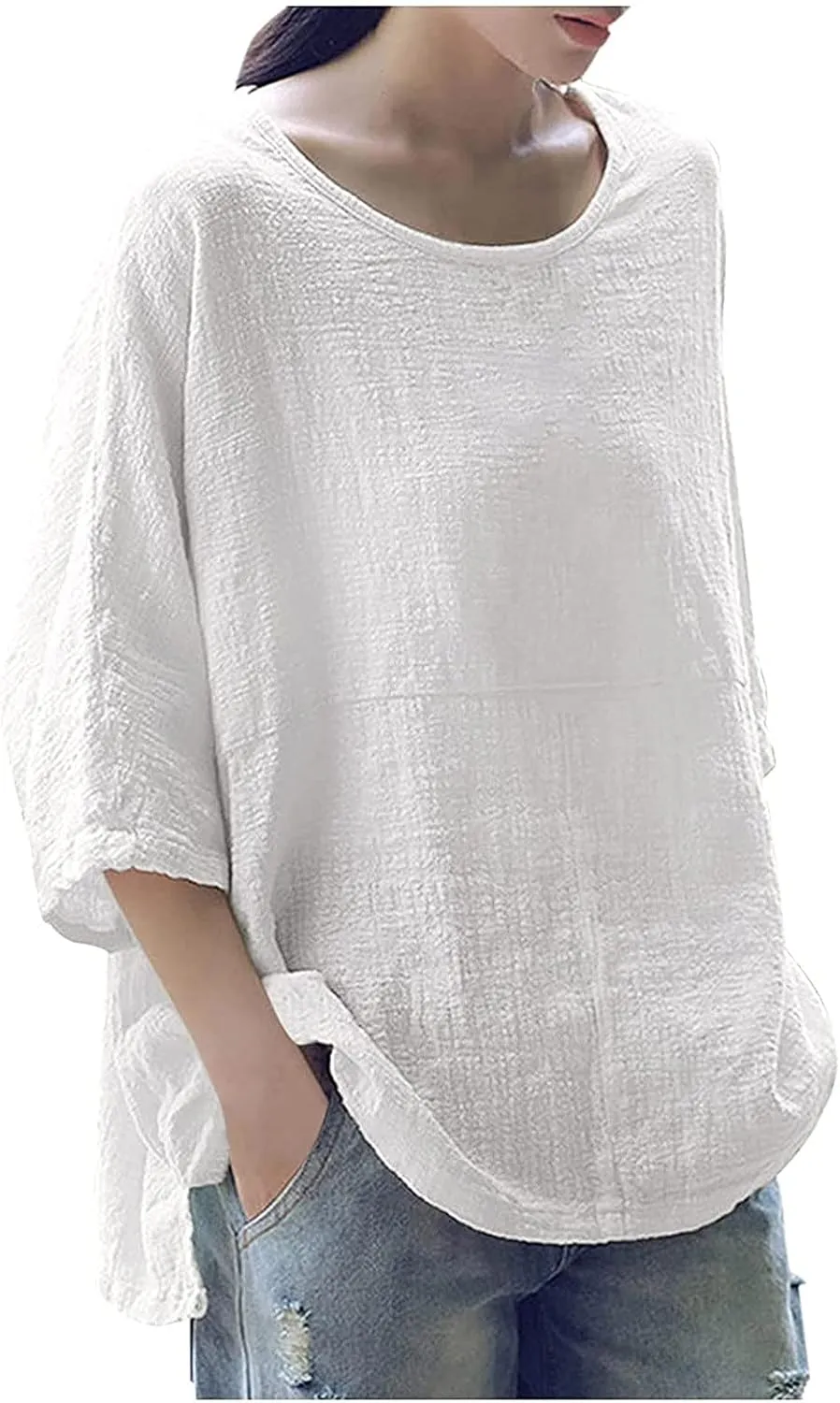 3/4 Sleeve Tops for Women Summer Blouses for Women Fashion 2022 Cotton Linen Shirts Plus Size Tshirts Casual Loose Fit Tops