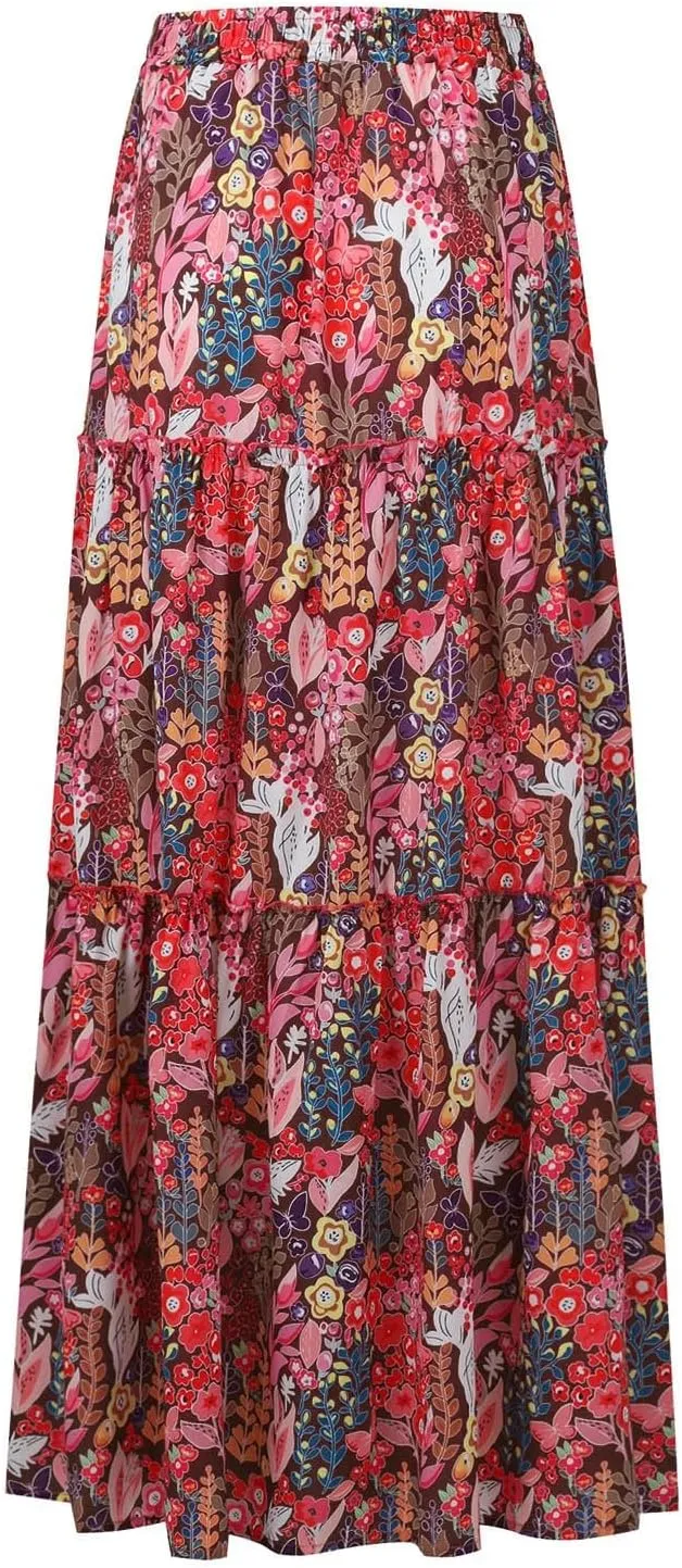 Beach Skirts for Women, Boho Maxi Trendy Casual Vacation Flowy Womens Skirts