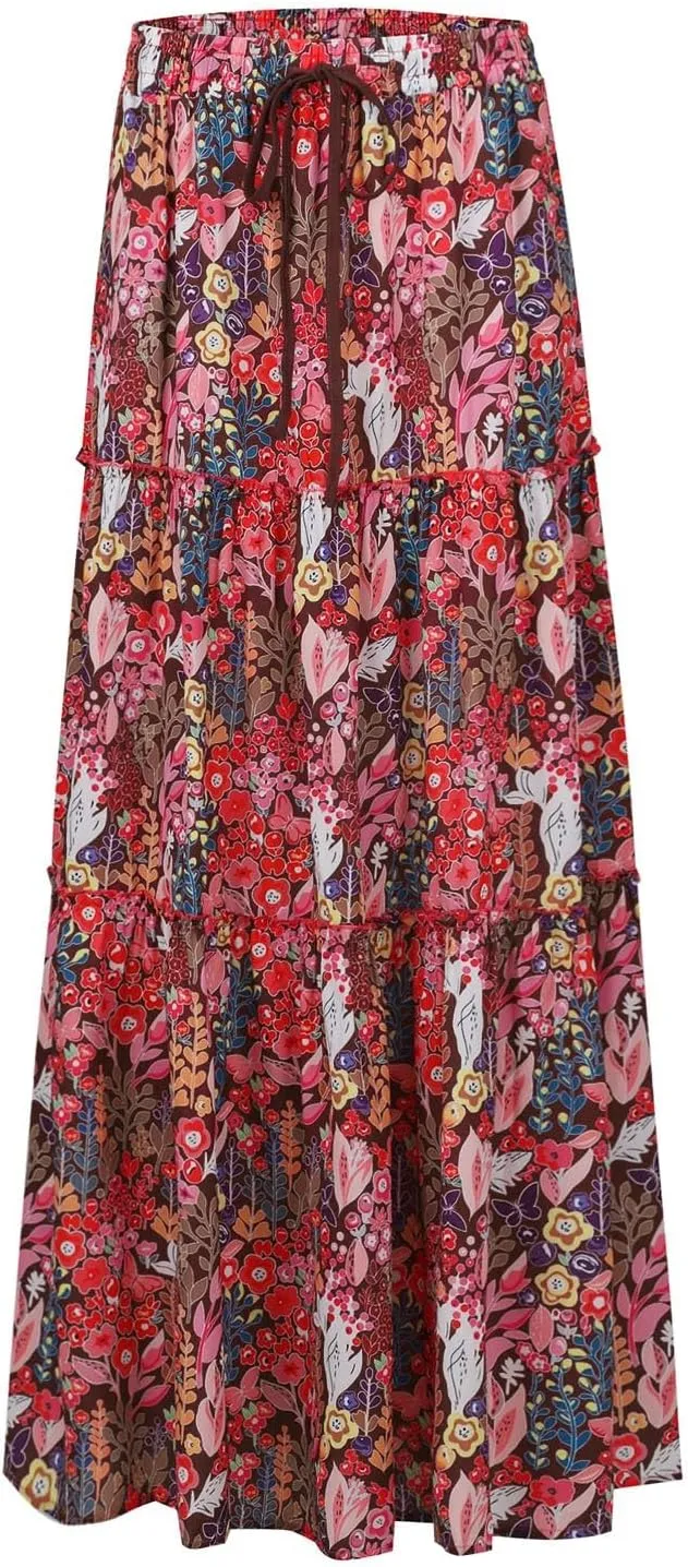 Beach Skirts for Women, Boho Maxi Trendy Casual Vacation Flowy Womens Skirts
