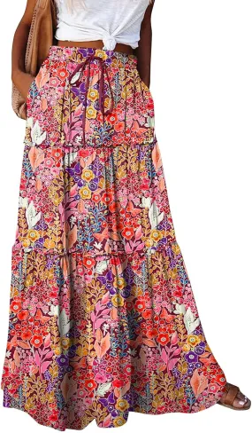 Beach Skirts for Women, Boho Maxi Trendy Casual Vacation Flowy Womens Skirts