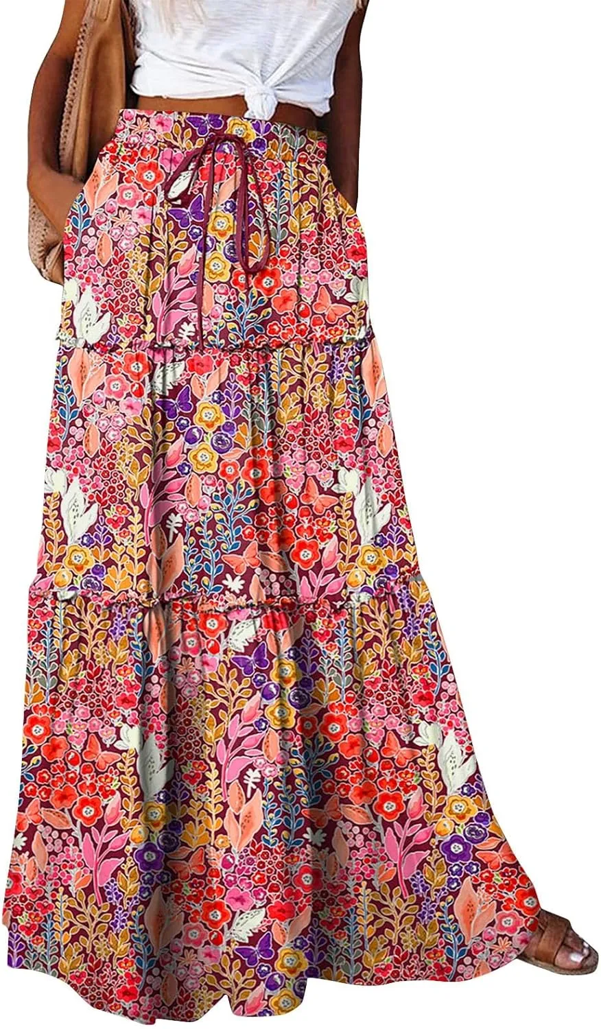 Beach Skirts for Women, Boho Maxi Trendy Casual Vacation Flowy Womens Skirts