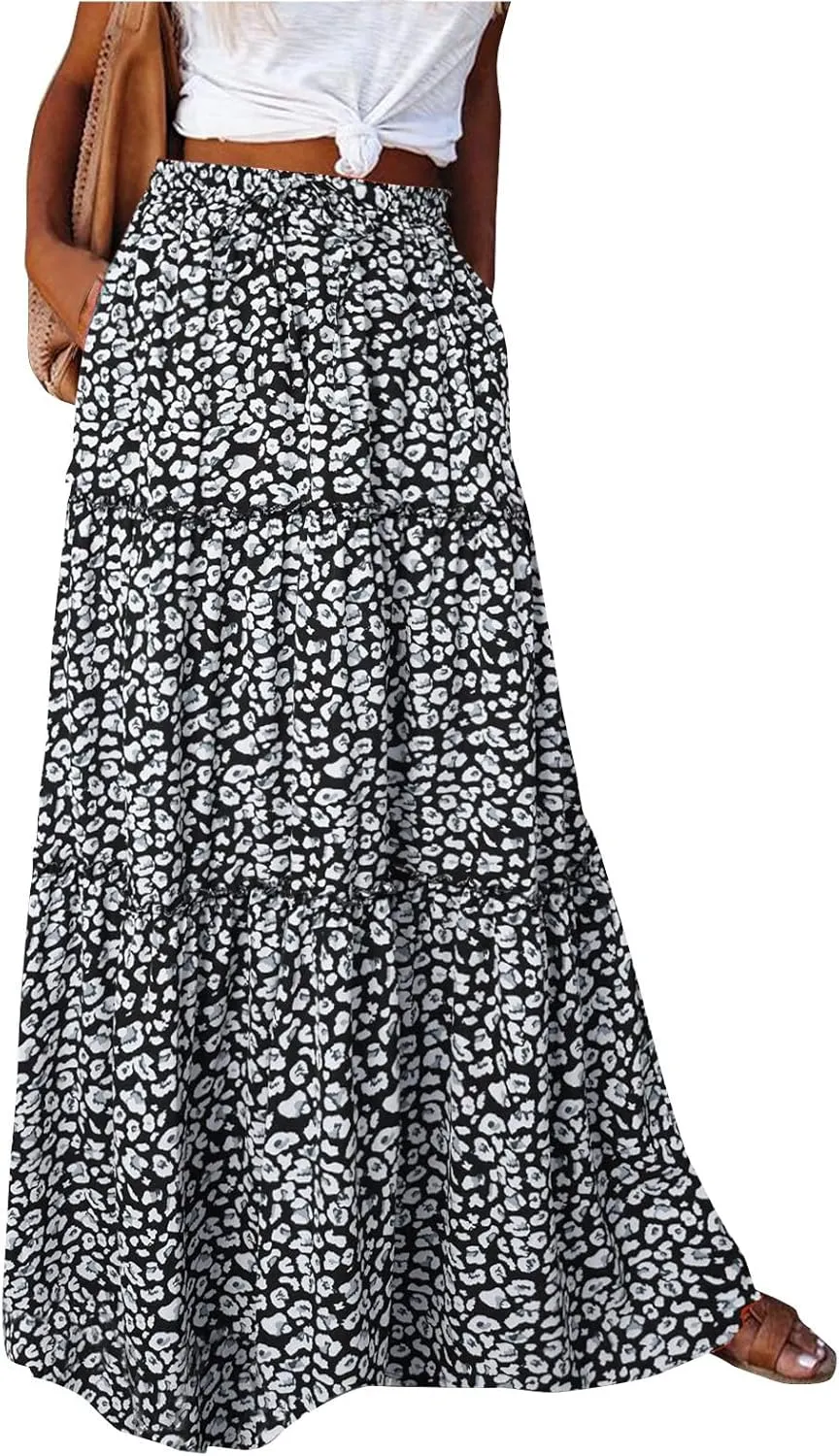 Beach Skirts for Women, Boho Maxi Trendy Casual Vacation Flowy Womens Skirts