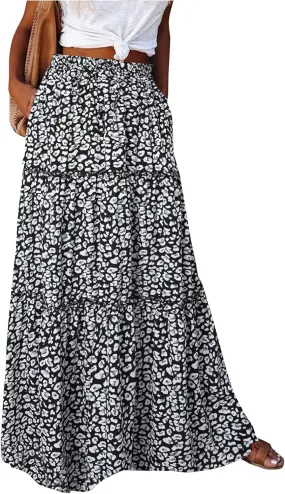 Beach Skirts for Women, Boho Maxi Trendy Casual Vacation Flowy Womens Skirts