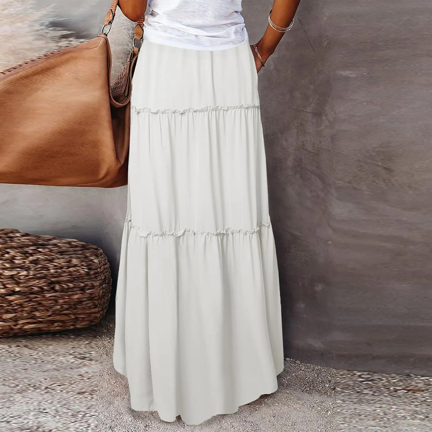 Beach Skirts for Women, Maxi Summer Solid Color Casual Vacation Womens Skirts