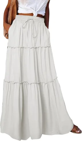 Beach Skirts for Women, Maxi Summer Solid Color Casual Vacation Womens Skirts