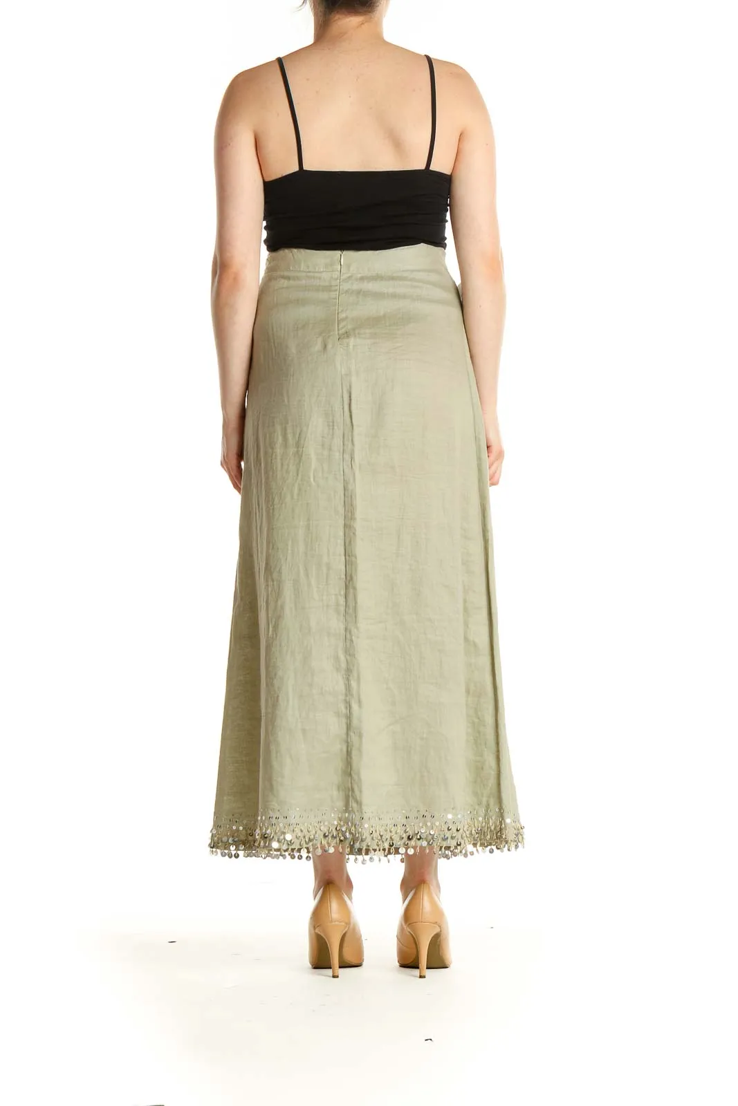 Beige Sequin Casual Straight Skirt
