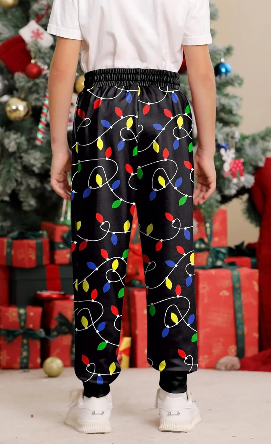 Boys Christmas Ugly Printed Drawstring Jogger Pants with Pockets 5-14 Years