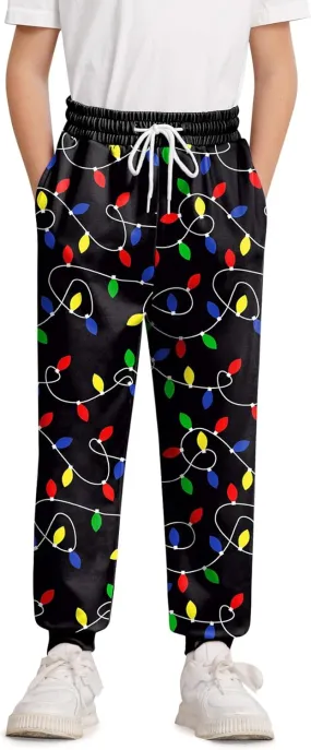 Boys Christmas Ugly Printed Drawstring Jogger Pants with Pockets 5-14 Years