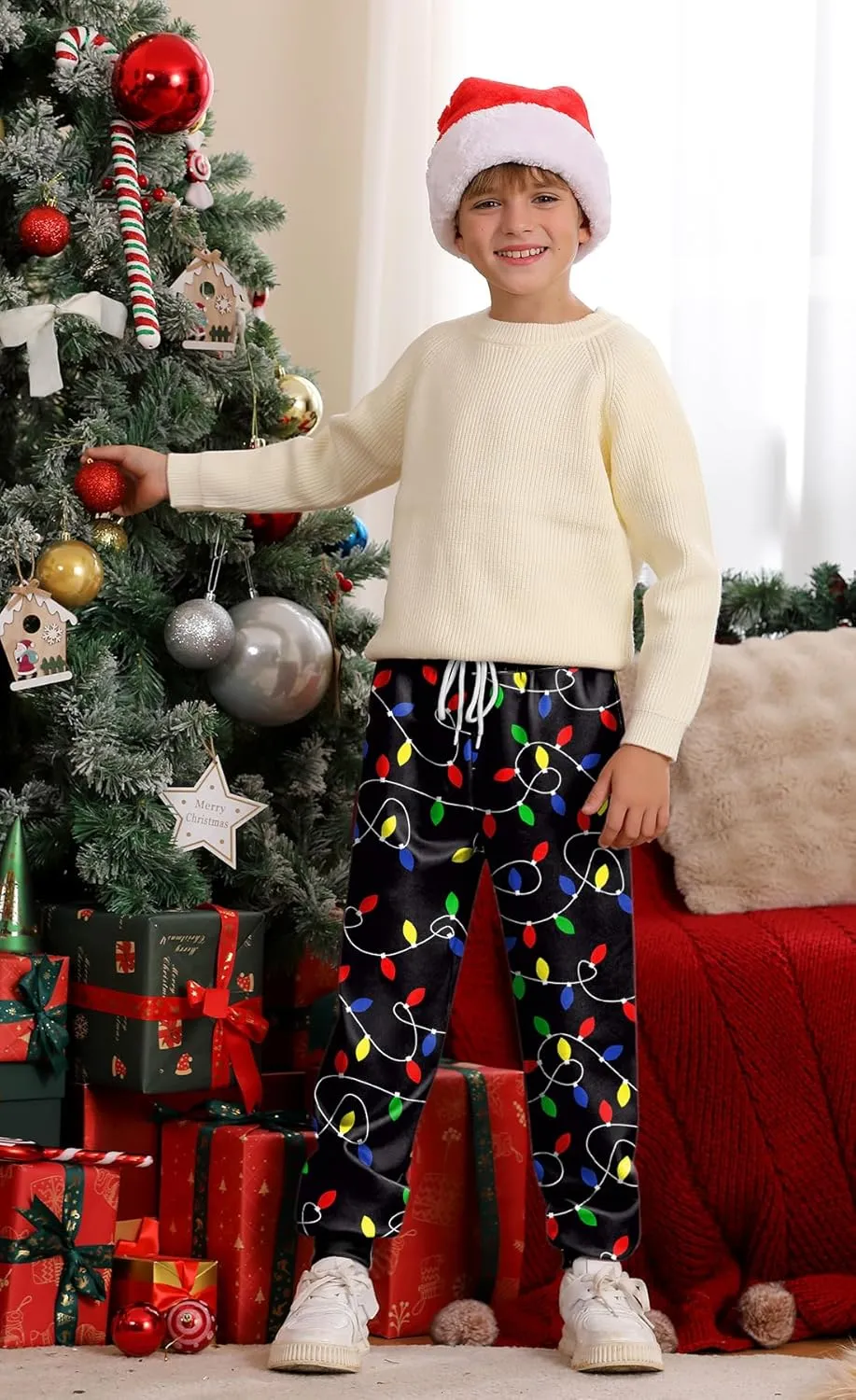 Boys Christmas Ugly Printed Drawstring Jogger Pants with Pockets 5-14 Years