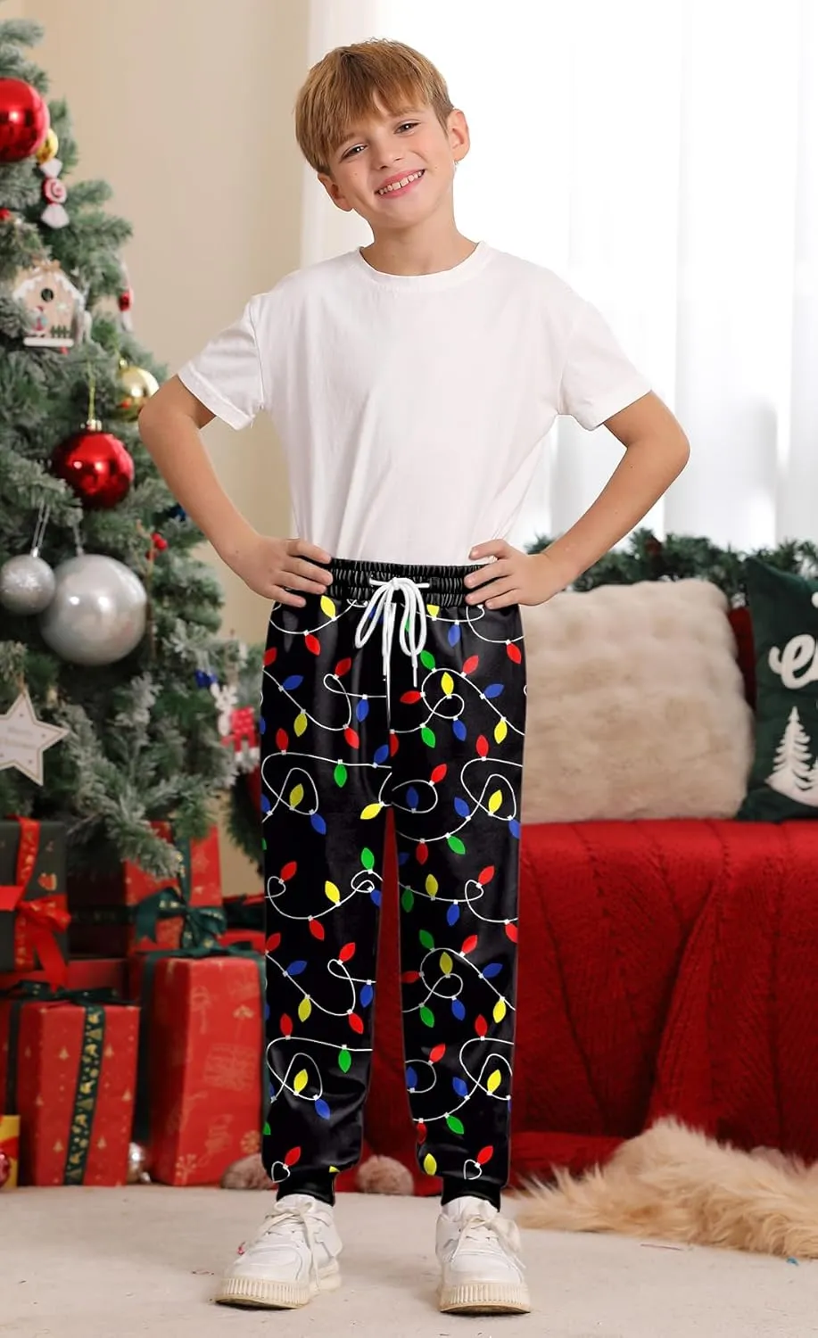 Boys Christmas Ugly Printed Drawstring Jogger Pants with Pockets 5-14 Years