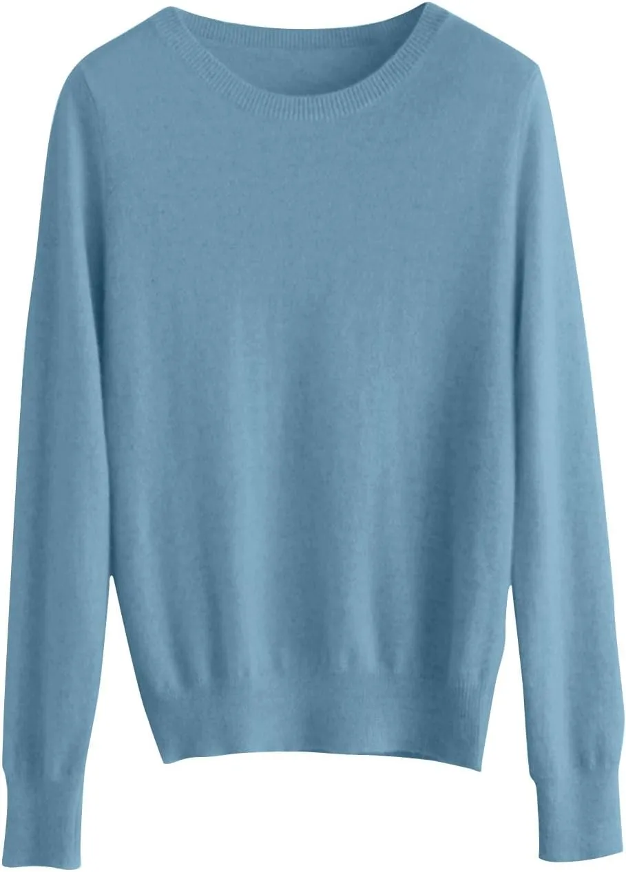 Cashmere Sweaters for Women,Crew Neck Long Sleeve Soft Pullover Sweater,Fall Spring Solid Color Knit Jumper Tops