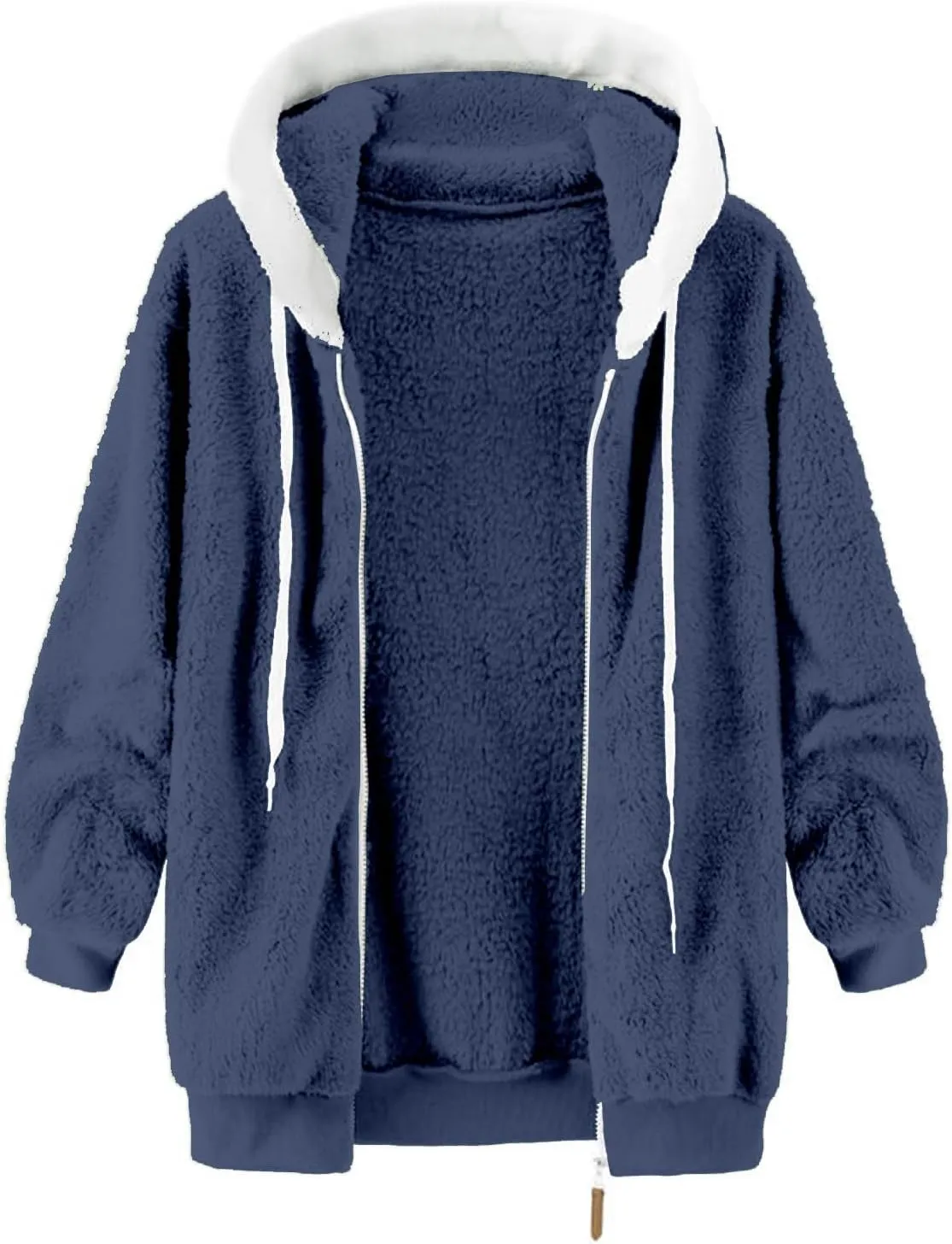 Casual Full Zip Sherpa Hoodies for Women Fleece Warm Soft Oversized Sweatshirts Drawstring Long Sleeve Winter Jackets