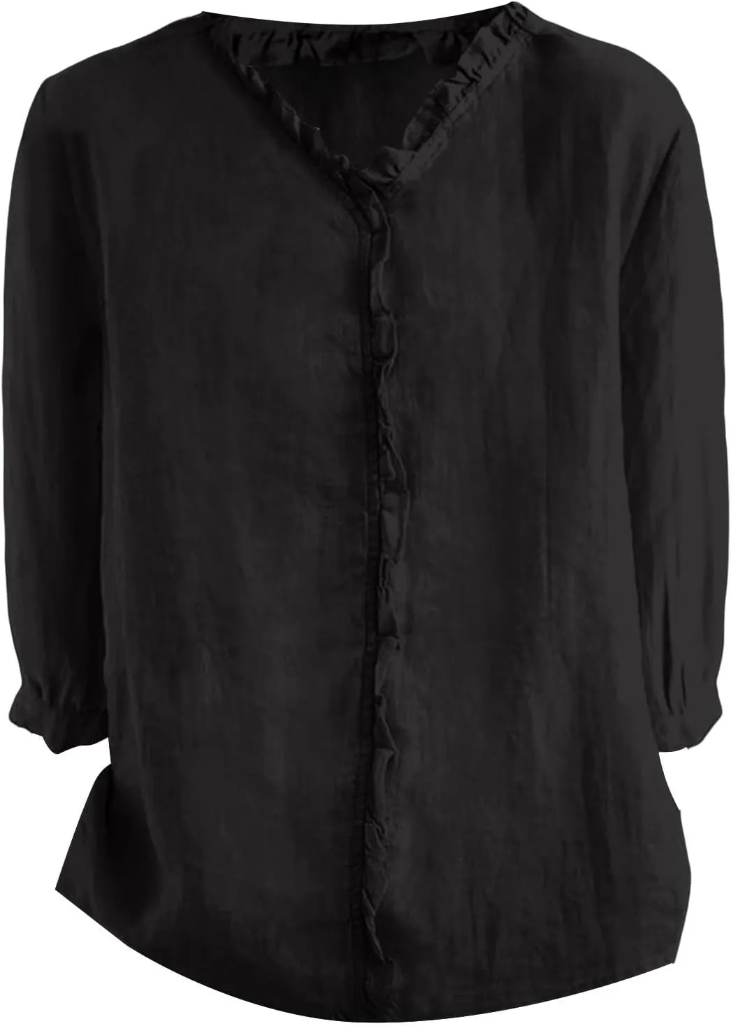 Cotton Linen Shirts for Women Summer Button Down Tops 3/4 Sleeve Dressy Casual Pleated Collar Blouse Oversized Tshirt