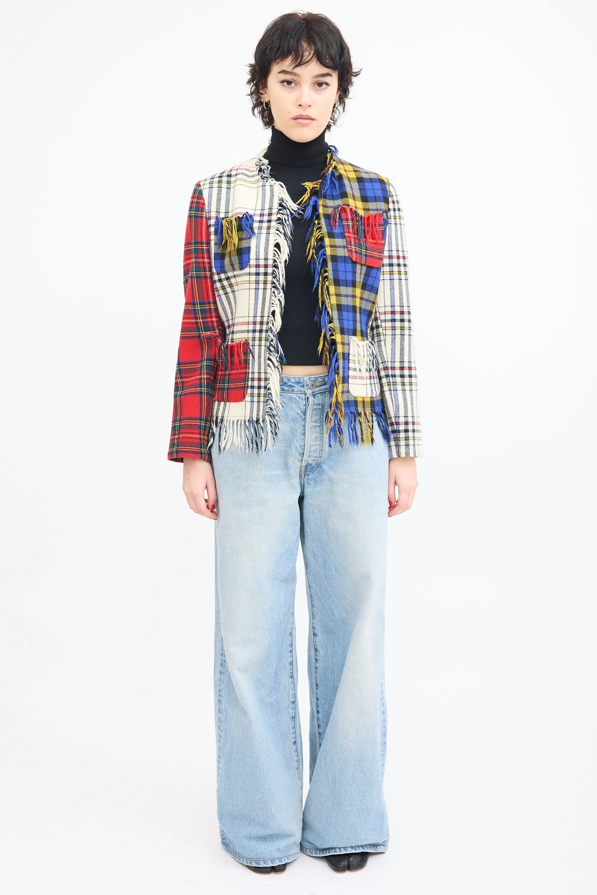 Couture Cream & Multi Wool Asymmetrical Tartan Jacket