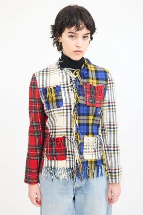 Couture Cream & Multi Wool Asymmetrical Tartan Jacket