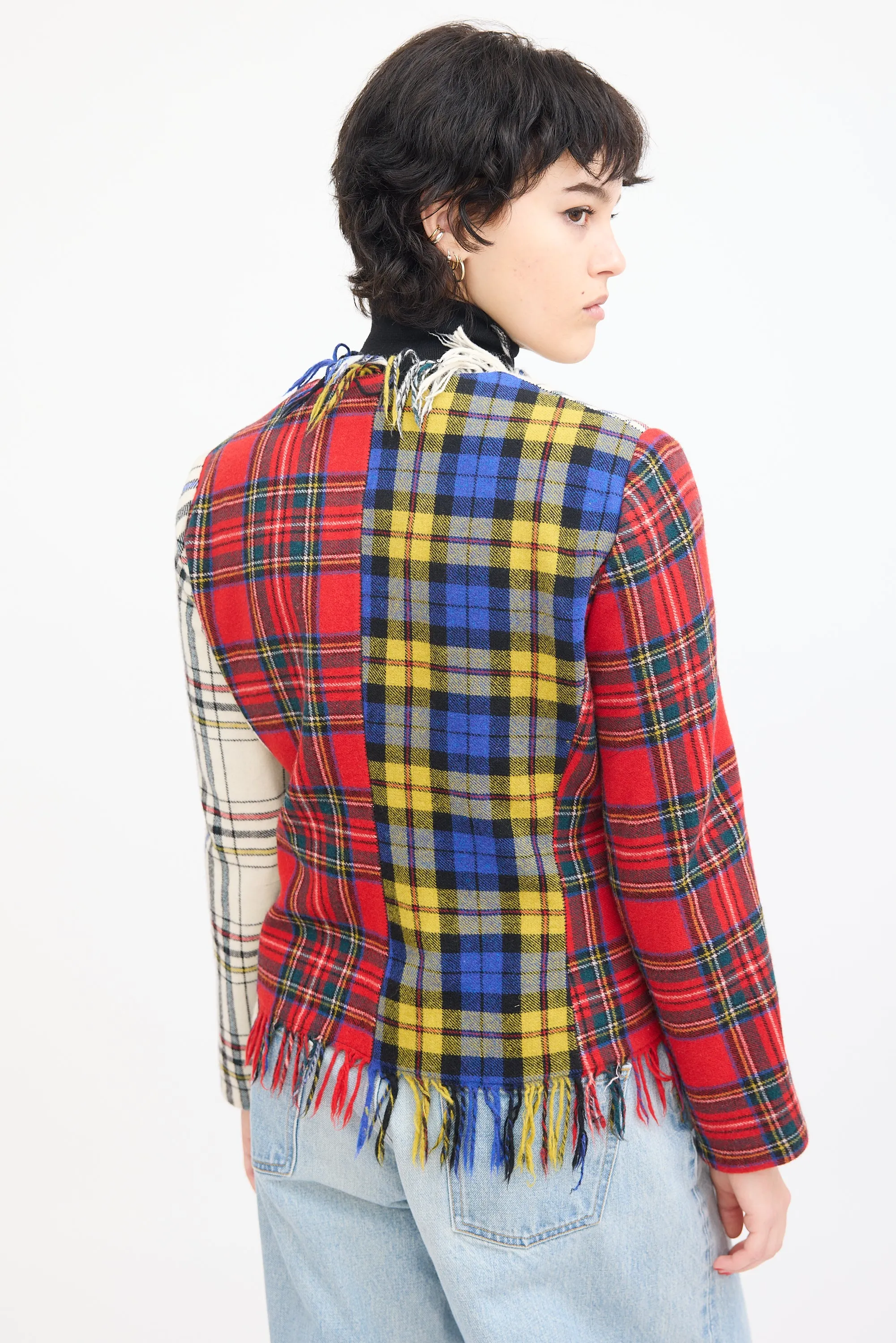 Couture Cream & Multi Wool Asymmetrical Tartan Jacket