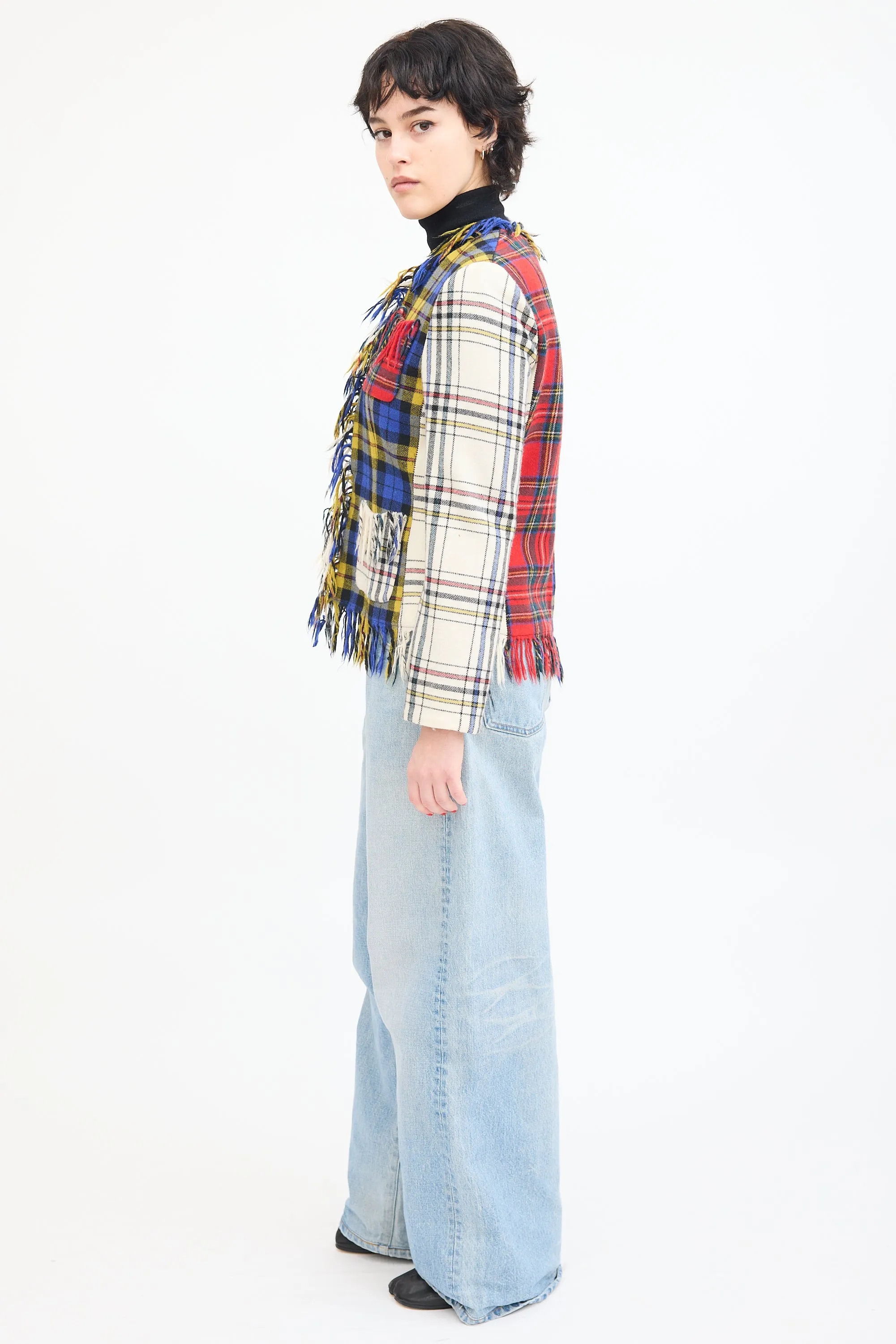 Couture Cream & Multi Wool Asymmetrical Tartan Jacket