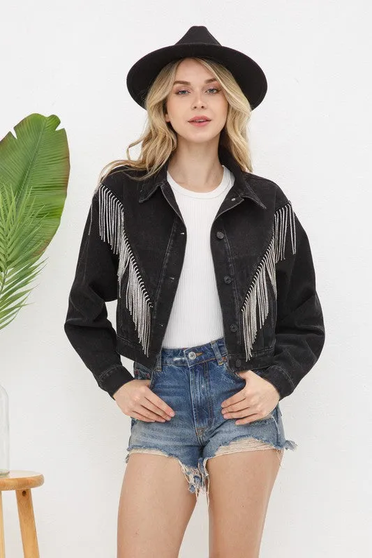 Denim Chevron Fringe Jacket (black)