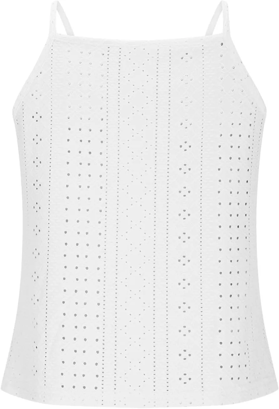 Eyelet Camisole for Women Lace Splicing Spaghetti Strap Tank Tops Sleeveless Blouses Loose Fit Going Out Tops
