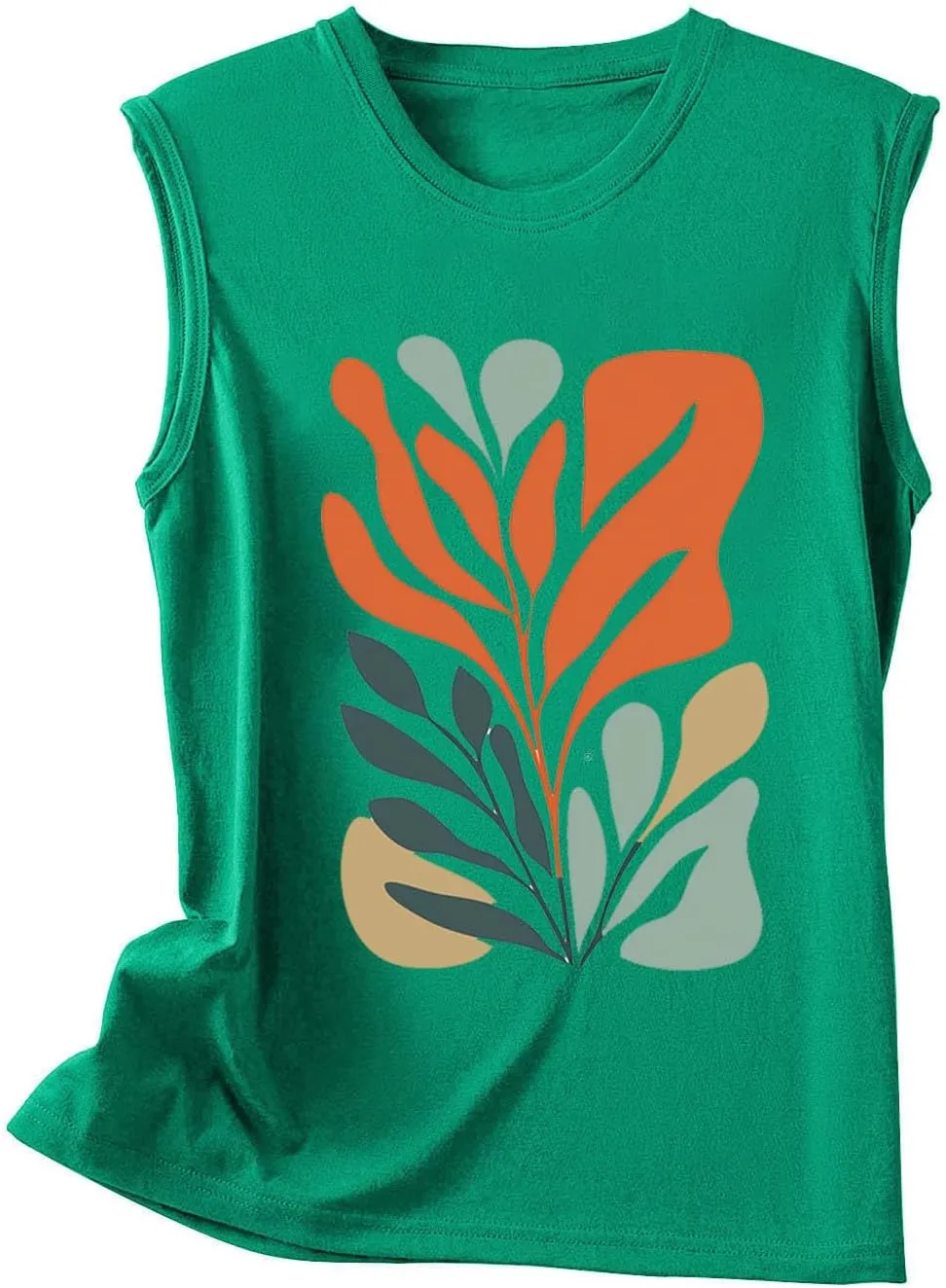 Fashion Casual Print Sleeveless Shirts for Women, Summer Loose Crewneck Trendy Tank Tops Soft Comfy Going Out Clothes