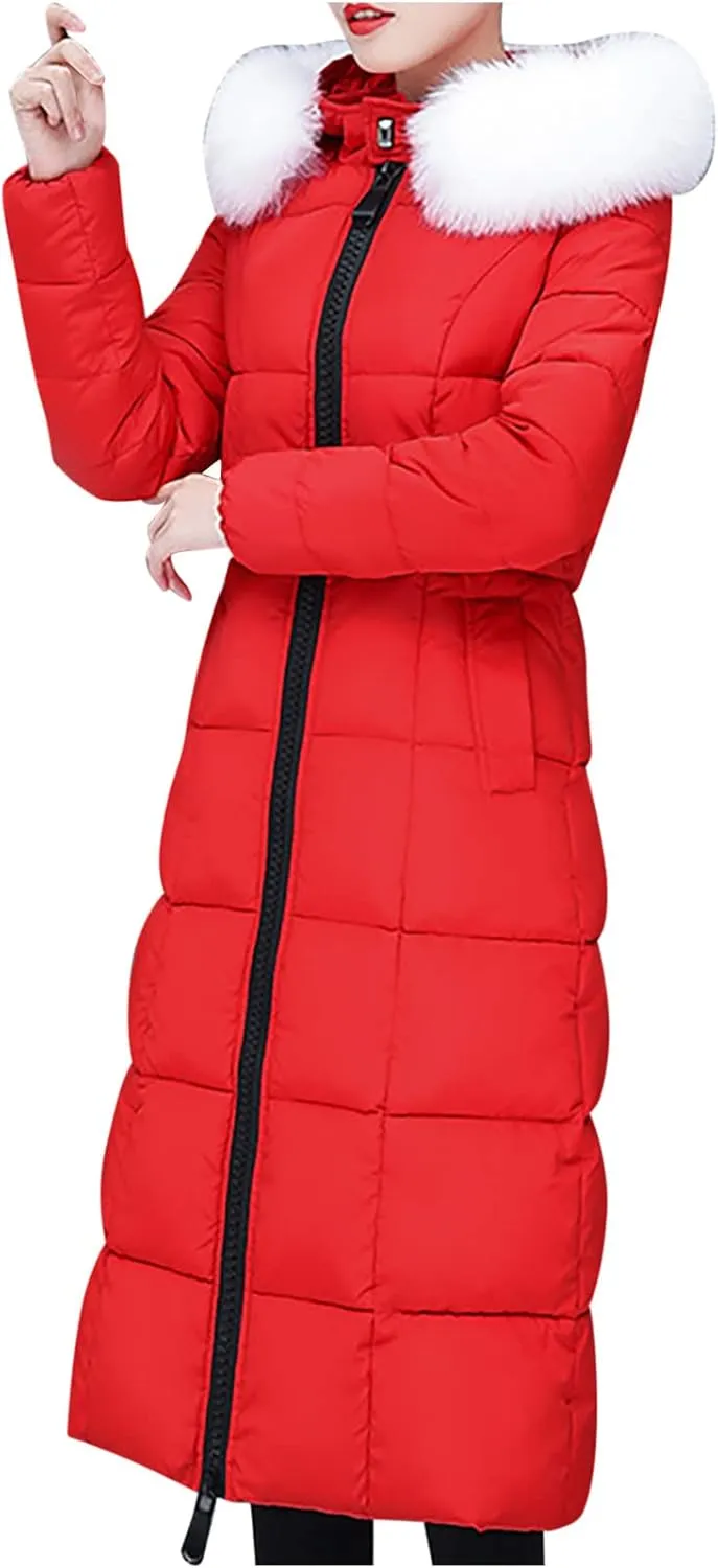 Fashion Women's Winter Coats Warm Thickened Long Down Jacket Insulated Casual Solid Puffer Jacket with Fur Hood