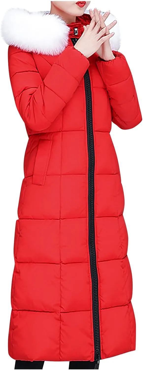 Fashion Women's Winter Coats Warm Thickened Long Down Jacket Insulated Casual Solid Puffer Jacket with Fur Hood