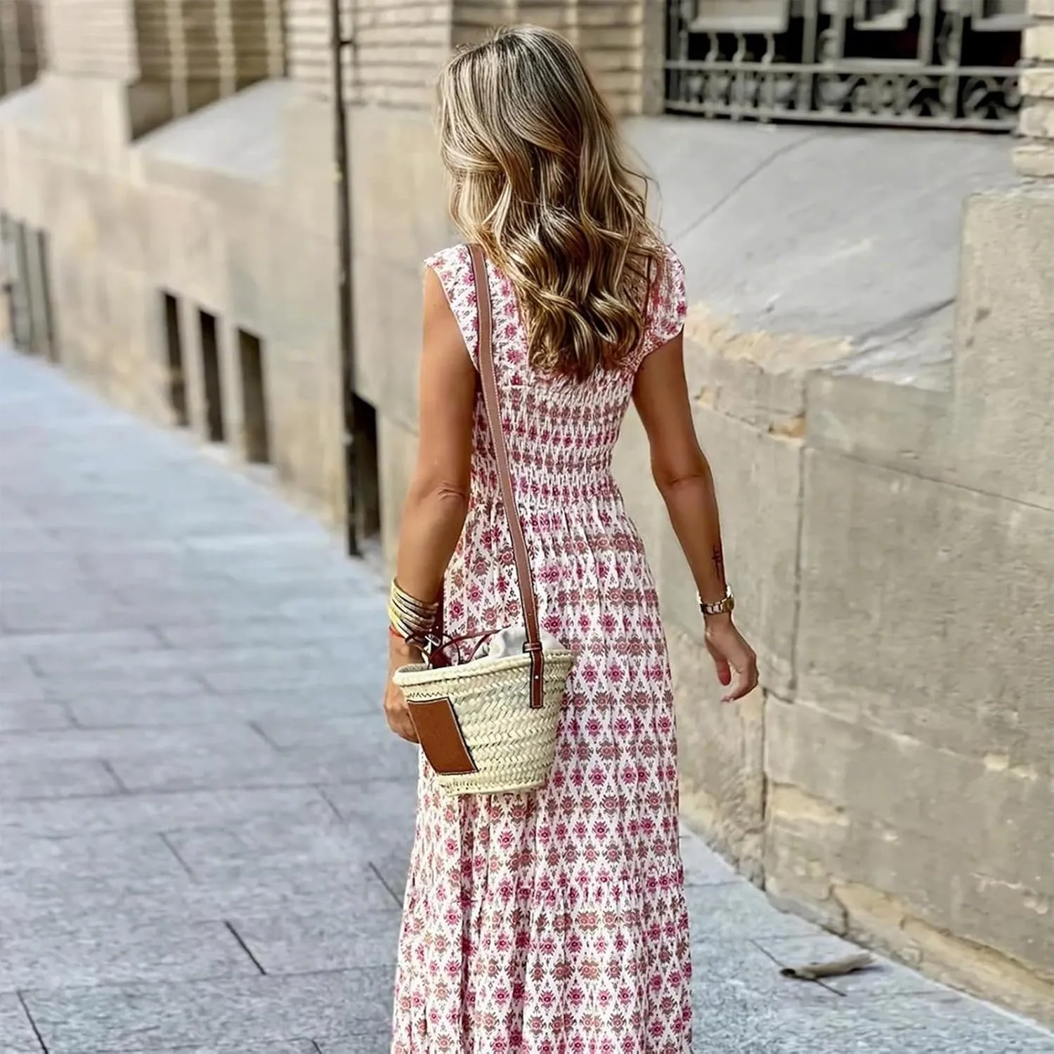 FlekmanArt Long Sundresses for Women 2025 Spaghetti Strap Graffiti Dresses Graphic A Line Swing Long Cami Dress