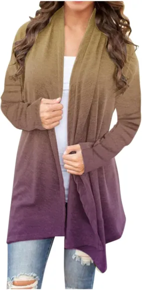 HGps8w Womens Cardigans 2025 Fall Casual Open Front Gradient Lightweight Thin Sweaters Coat Jacket Outerwear