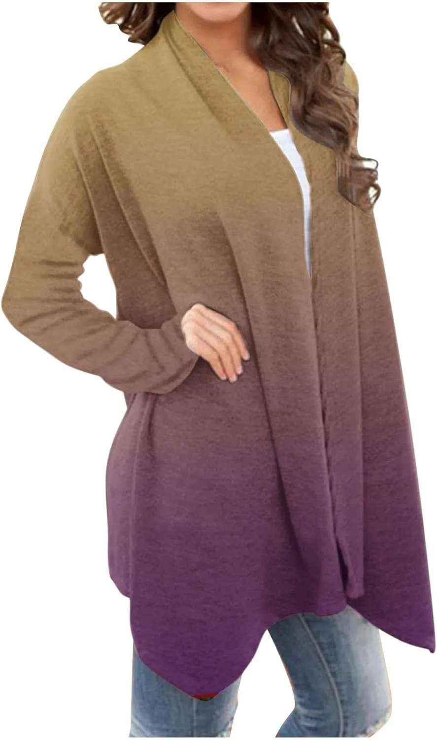 HGps8w Womens Cardigans 2025 Fall Casual Open Front Gradient Lightweight Thin Sweaters Coat Jacket Outerwear