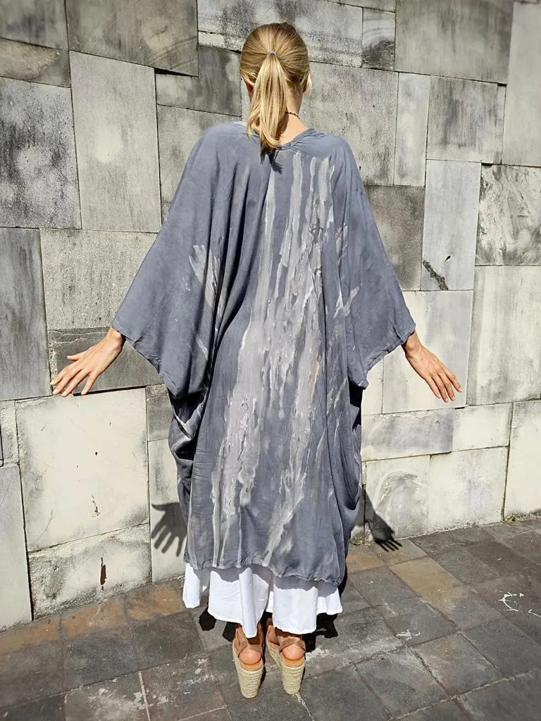 KAFTAN TIE DYE Medium Length, New Soft Denim/ Black