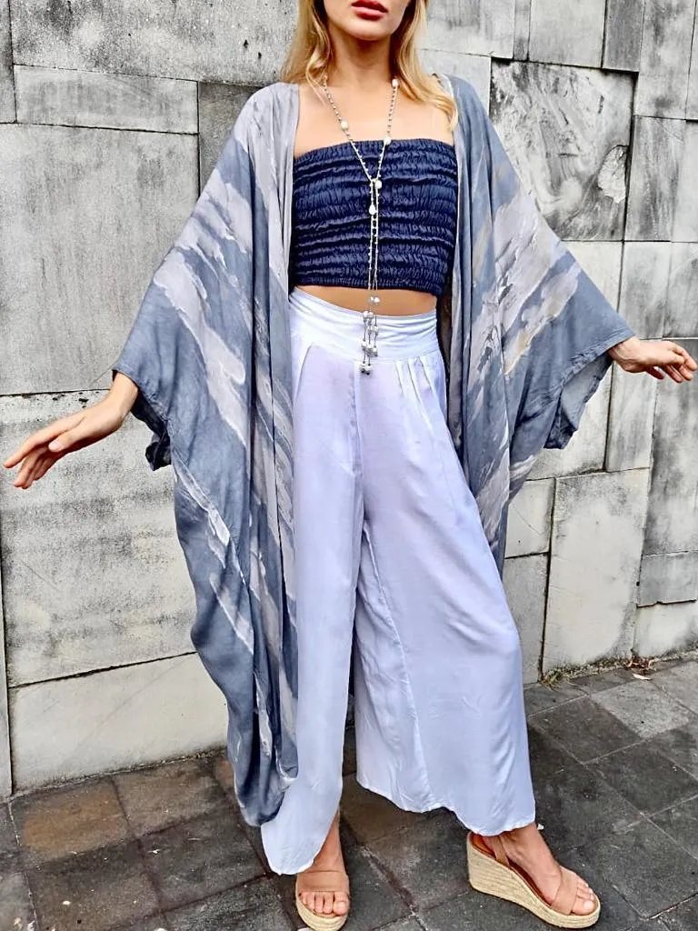 KAFTAN TIE DYE Medium Length, New Soft Denim/ Black