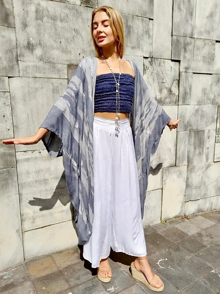 KAFTAN TIE DYE Medium Length, New Soft Denim/ Black