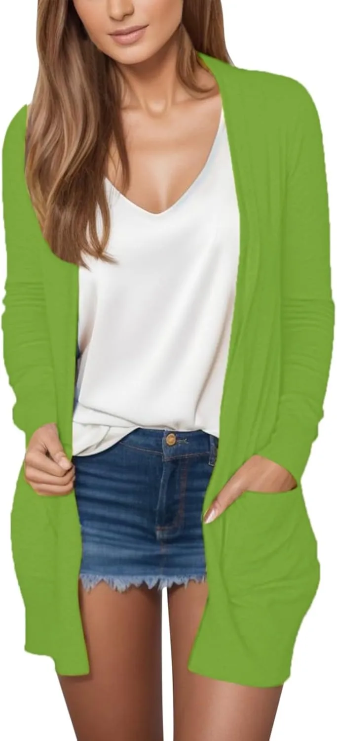 Lightweight Cardigans for Women Trendy Summer Long Sleeve Open Front Cardigan with Pockets Thin Sweaters Knit Tops