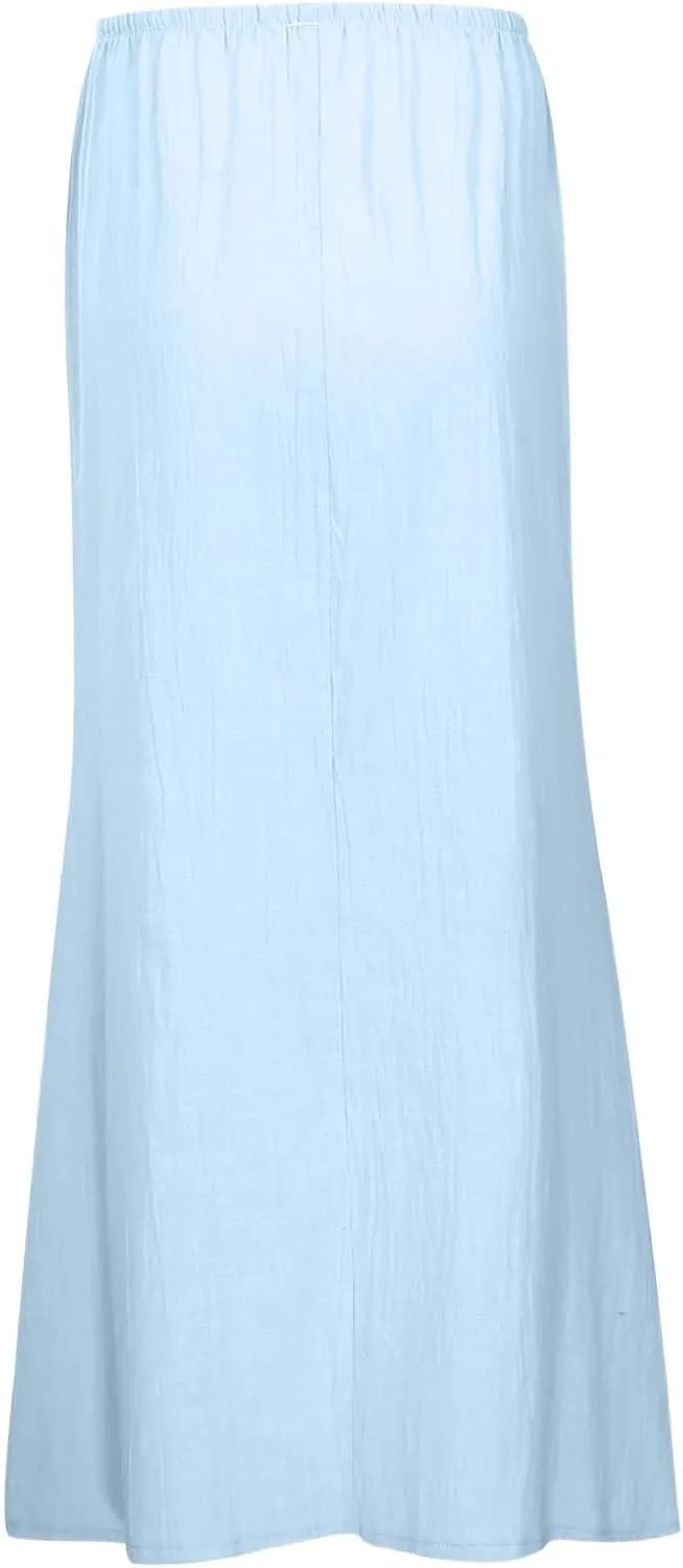 Linen Maxi Skirts for Women Trendy Summer Comfy Drawstring A Line Skirts Casual Beach Vacation Boho Flowy Long Skirts