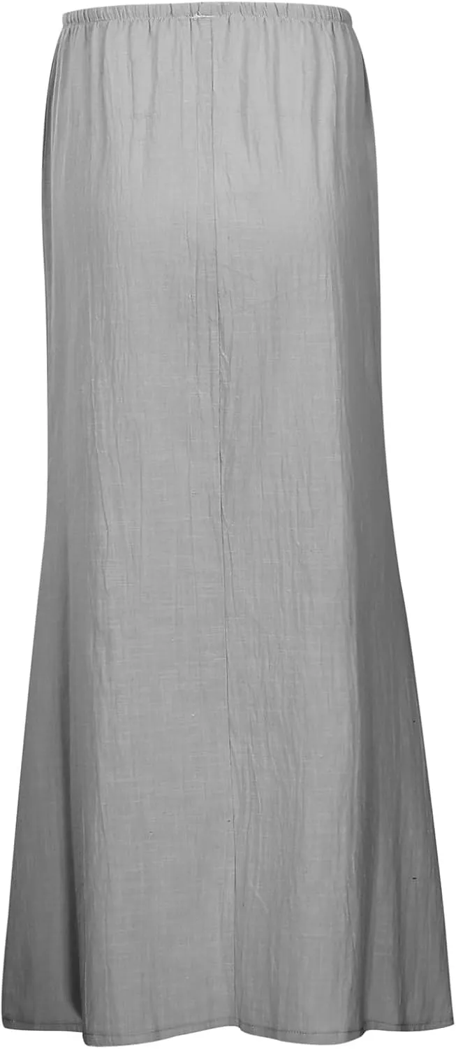 Long Skirts for Women with Slit high Elastic Waist Loose Solid Casual Maxi Skirt for Women Trendy Summer Vacation