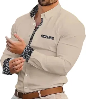 Men's Shirt Men's Printed Casual Buttons Long Sleeved Shirt