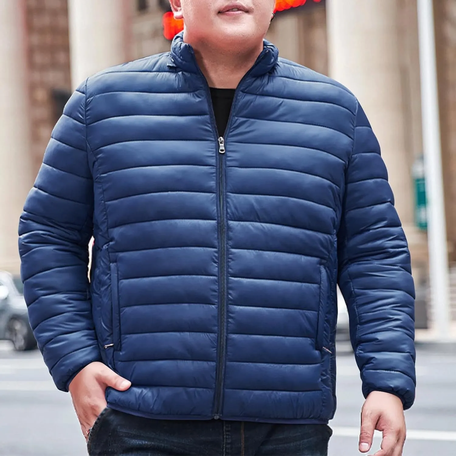 Men's Winter Jackets Lightweight Puffer Jacket Warm Quilted Jackets Plus Size Packable Down Jacket Stand Collar Coat