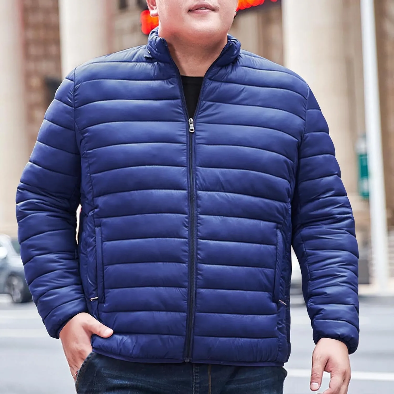 Men's Winter Jackets Lightweight Puffer Jacket Warm Quilted Jackets Plus Size Packable Down Jacket Stand Collar Coat