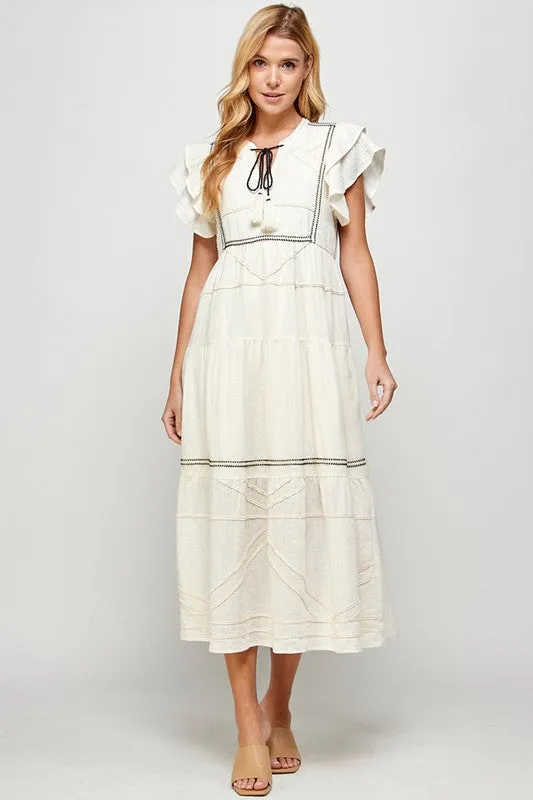 Natural Trim Detailed Midi Dress