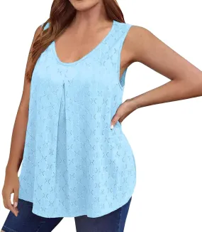 Oplxuo Plus Size Tank Tops for Women Loose Fit Flowy Sleeveless Scoop Neck Tunic Tops 2025 Fashion Summer Eyelet Shirts