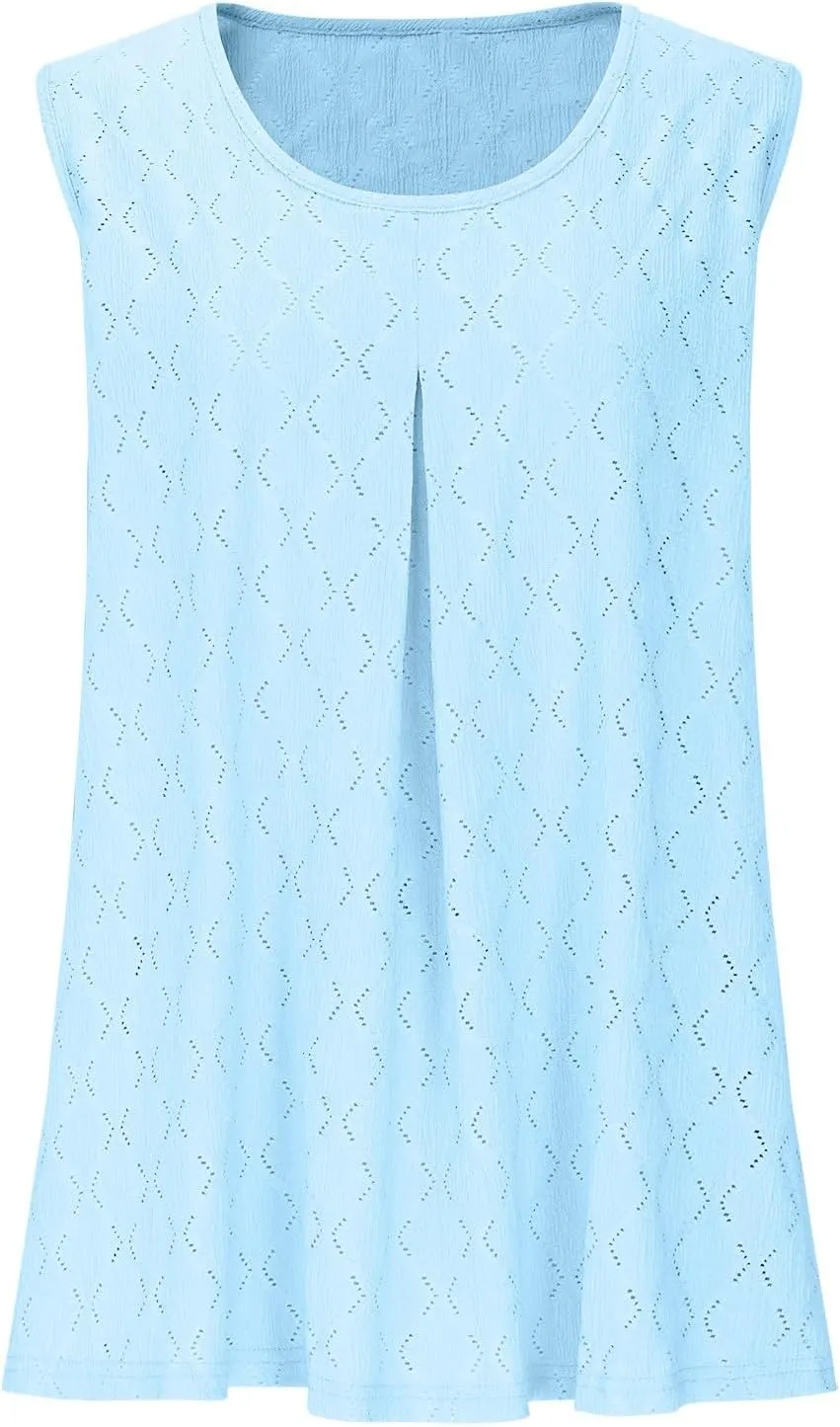 Oplxuo Plus Size Tank Tops for Women Loose Fit Flowy Sleeveless Scoop Neck Tunic Tops 2025 Fashion Summer Eyelet Shirts