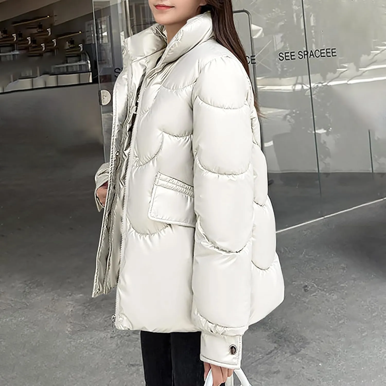 Oversized Coats for Women Puffer Jackets 2023 Winter Warm Long Sleeve Down Parkas with Pockets Comfy Loose Outwear