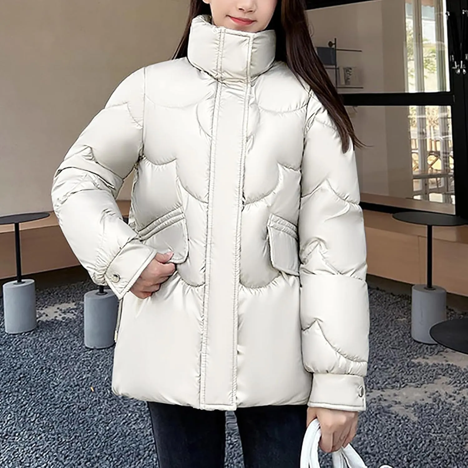 Oversized Coats for Women Puffer Jackets 2023 Winter Warm Long Sleeve Down Parkas with Pockets Comfy Loose Outwear