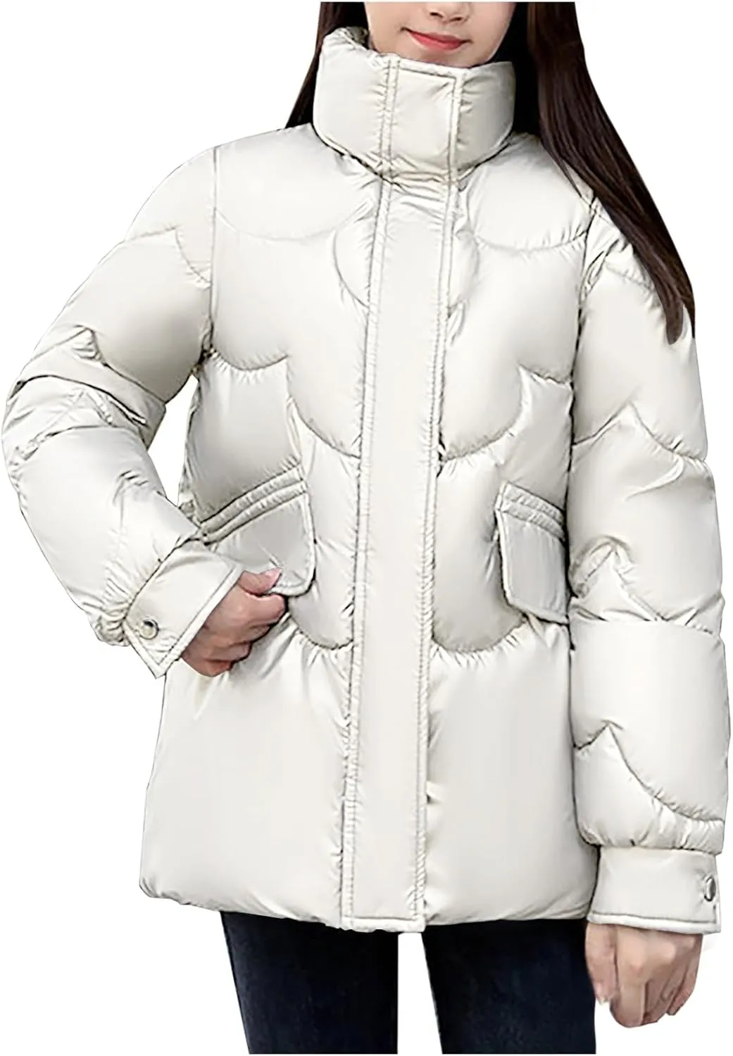 Oversized Coats for Women Puffer Jackets 2023 Winter Warm Long Sleeve Down Parkas with Pockets Comfy Loose Outwear