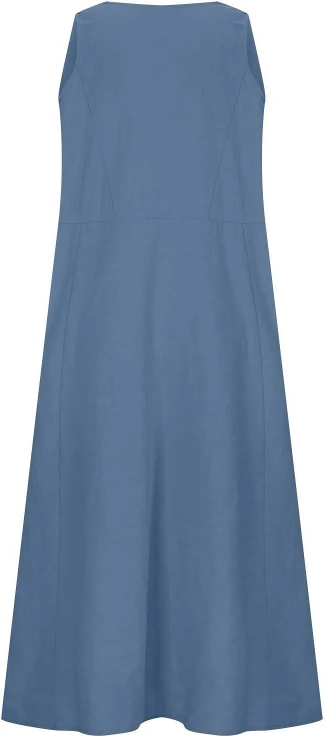 Plus Size Summer Dresses for Women Casual Sleeveless Linen Tank Dress 2025 Solid Beach Sun Dresses with Pockets