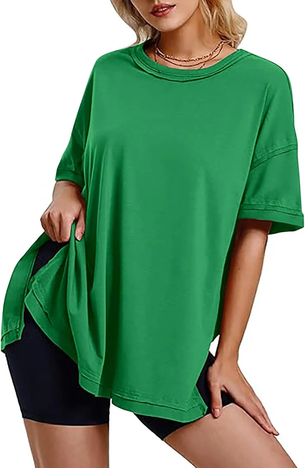 Plus Size Tops for Women Dressy Short Sleeve Split Oversized T-Shirts Casual Oversized Round Neck Tunic Shirt S-2XL