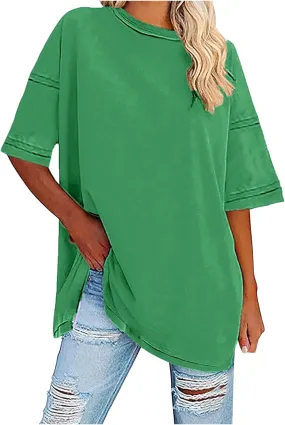 Plus Size Tops for Women Dressy Short Sleeve Split Oversized T-Shirts Casual Oversized Round Neck Tunic Shirt S-2XL