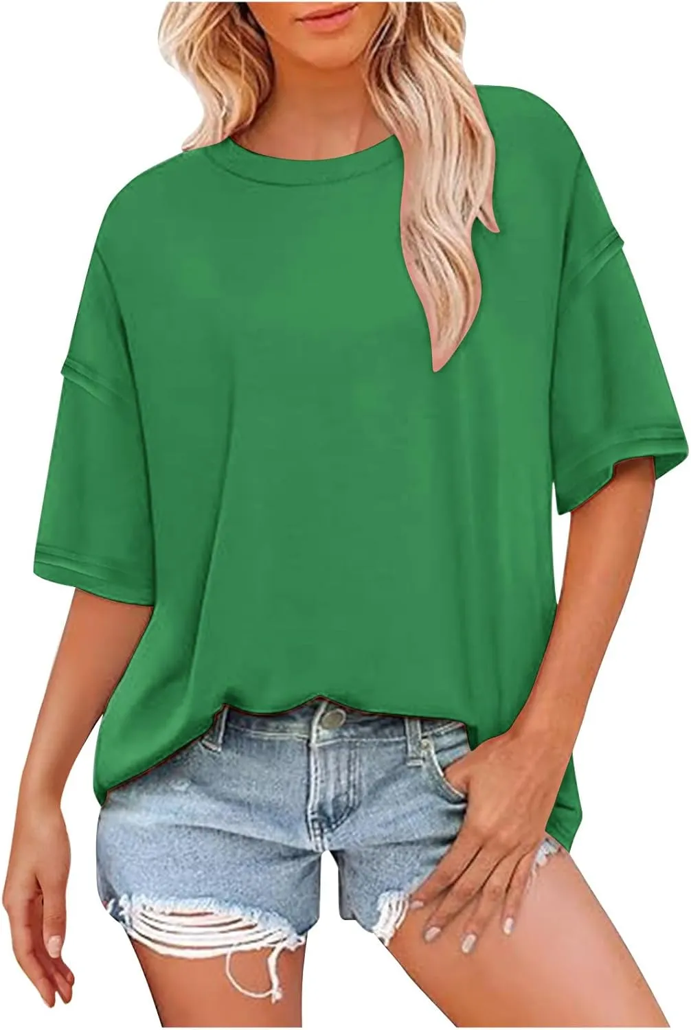 Plus Size Tops for Women Dressy Short Sleeve Split Oversized T-Shirts Casual Oversized Round Neck Tunic Shirt S-2XL