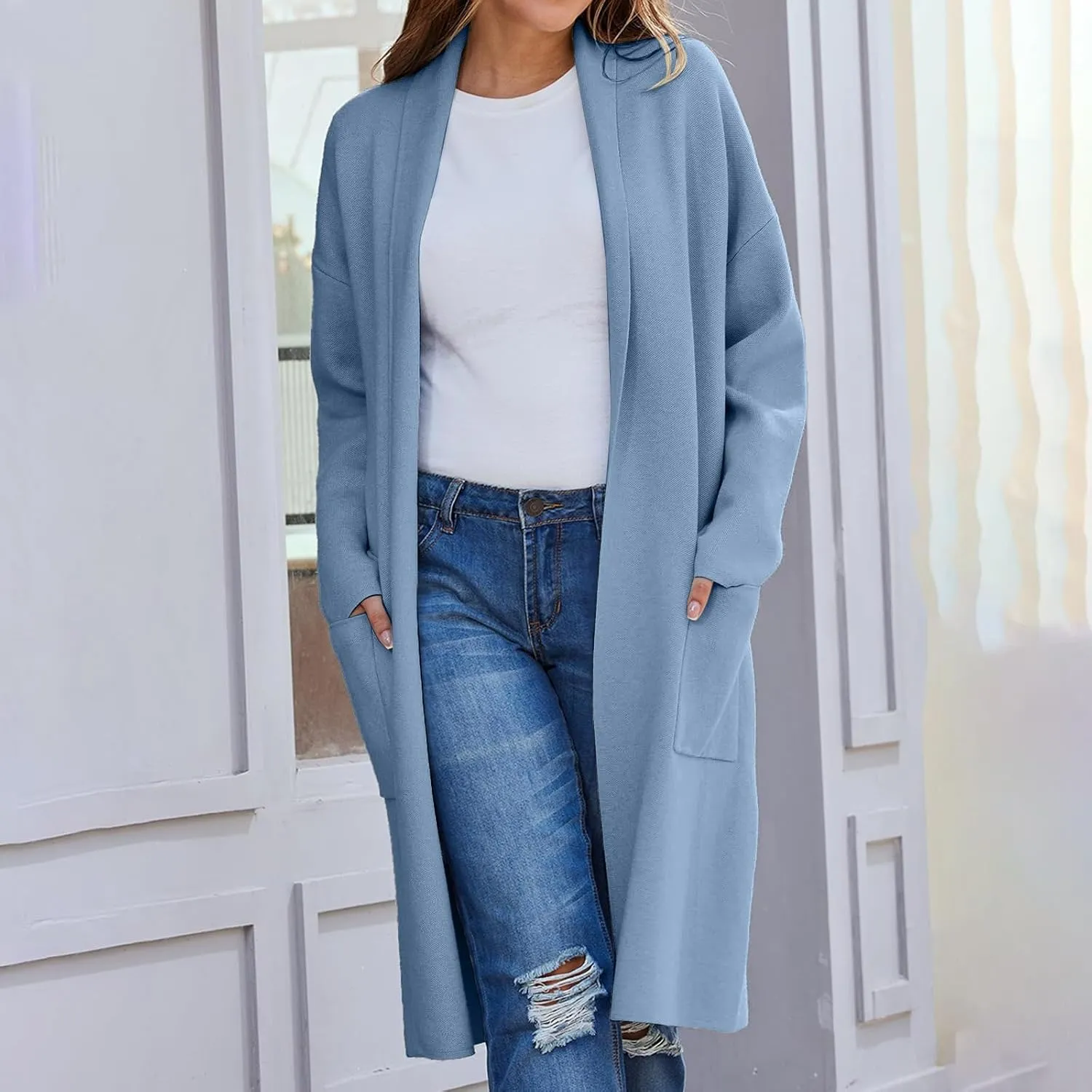 SHAOBGE Cardigan for Women Women's Autumn and Winter Solid Color Fashionable Thin Lapel Long Woolen Fall Outfits