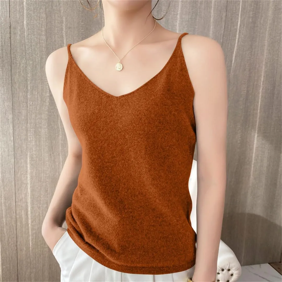 Spaghetti Strap Tank Top Women Sleeveless Casual Gym Cami Crops Summer Solid V Neck Soft Knitted Camisole